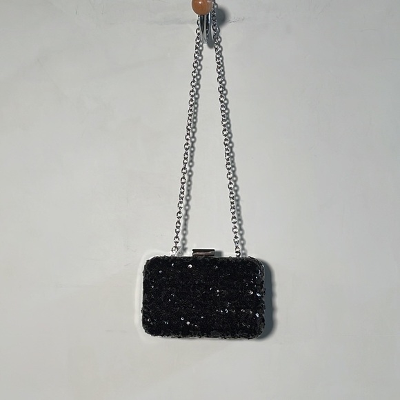 EXPRESSIONS NYC NWT Cocktail Black Sequin Clutch/Shoulder Evening/Party Purse - Picture 2 of 11